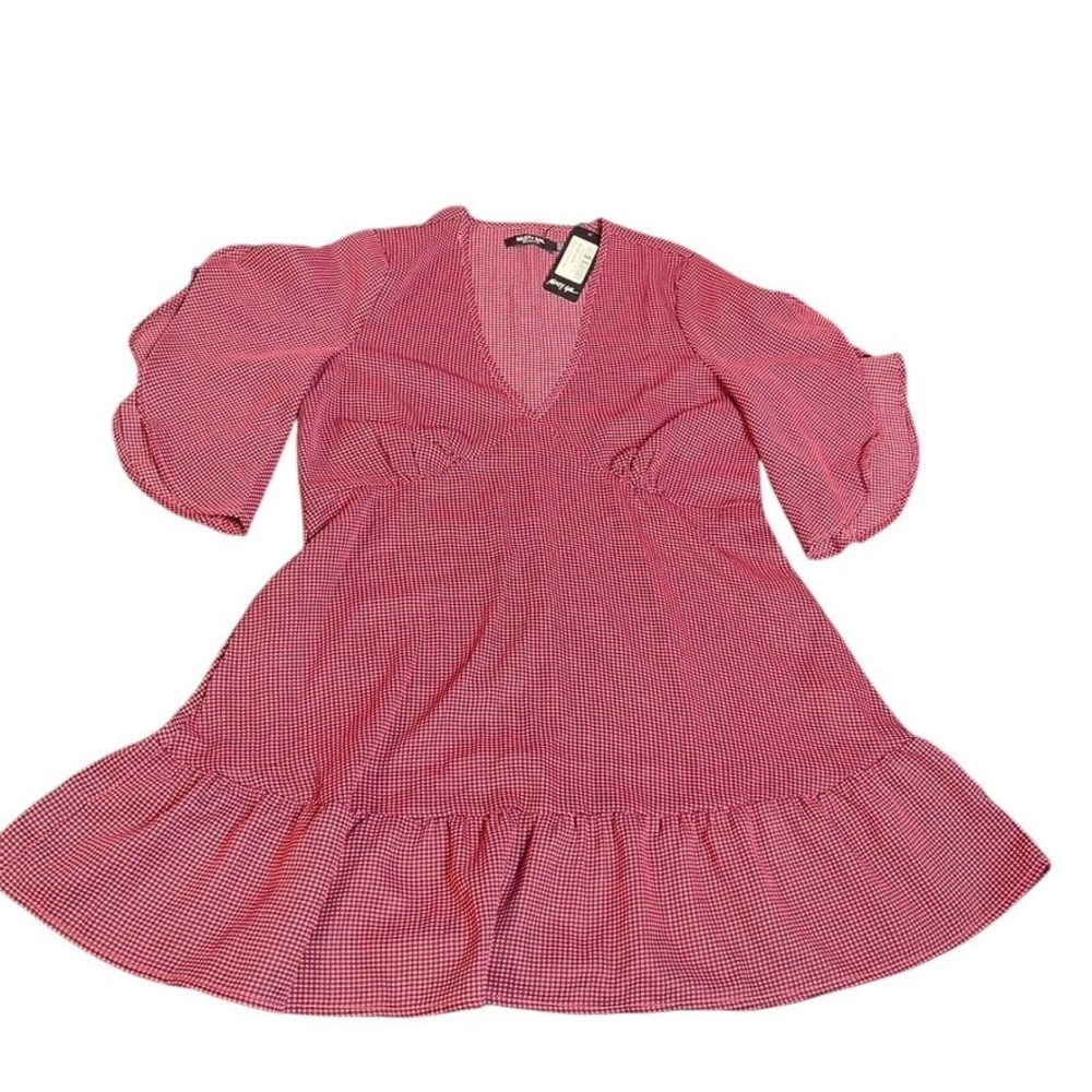 Nasty Gal Gingham Your Attention Ruffle Mini Dress Pink Black US 8 AGG49872